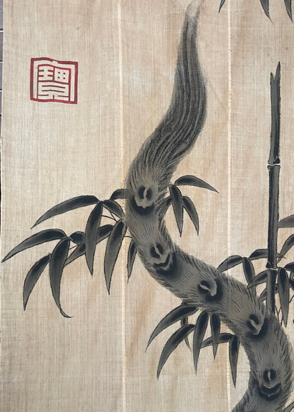 Rare Hand painted Samurai Nobori Banner or Wallhanging with Tiger: C19th Meiji Period, Japan