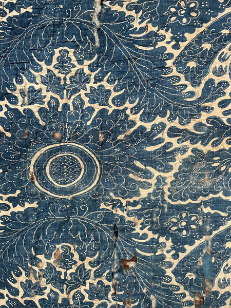 Antique Block Print Resist Dyed Quilted Toile de Rouen French Indigo: C 18th France