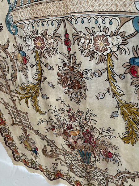 Antique Embroidered Wallhanging with Dancing Figure: C1910 France