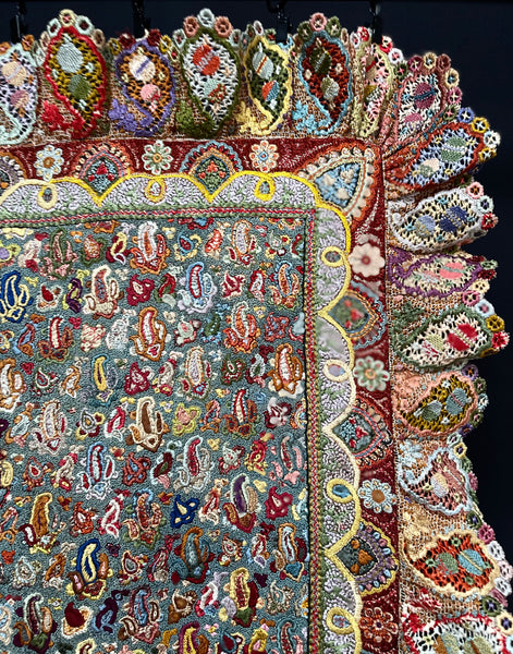 Decorative Antique Silk Hand Embroidered Printed Cloth : C19th India