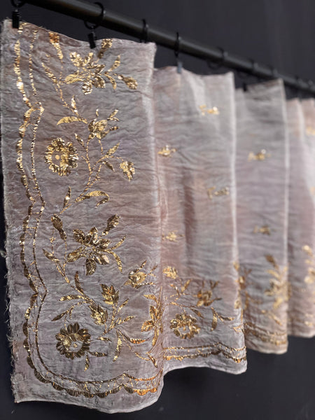 Antique Gold Thread Embroidered Pale Mauve Silk Valance or Pelmet: C19th Ottoman Turkey
