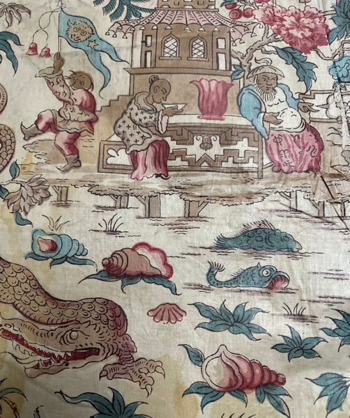 Panel of Georgian Glazed Chintz with Dragons and Exotic Creatures: C1800 England