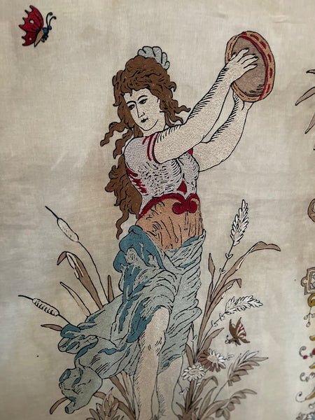 Antique Embroidered Wallhanging with Dancing Figure: C1910 France