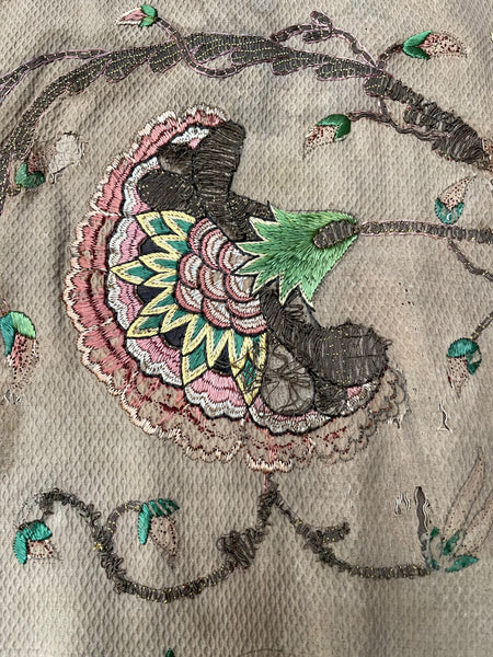 Antique Jacobean Silk and Metal Thread Floral Embroidery: C17th Europe