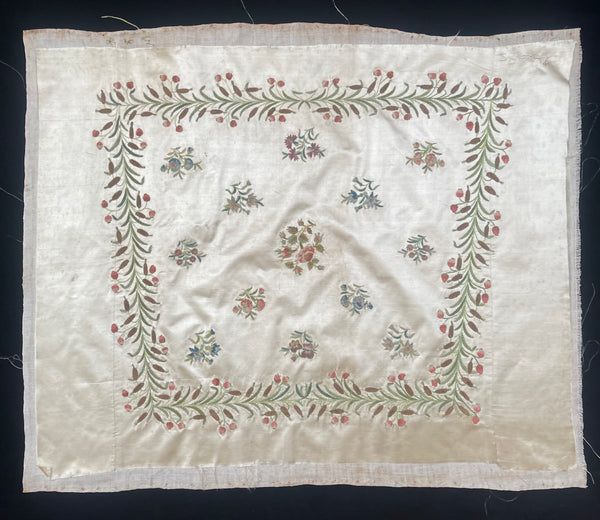 Antique Fine Hand Embroidered Chenille Panel Florals: C18th France