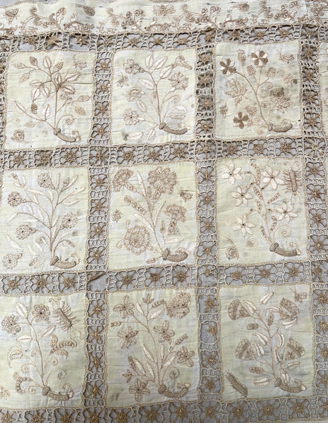 Antique Renaissance Embroidered Early Needlework Lace with Snails Insects Birds: Late C16th early 17th century, Italy