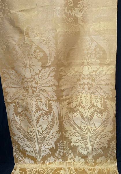 Large Panel Yellow Silk Damask Brocade Handwoven Antique Lyon Museum Worthy: C18th France
