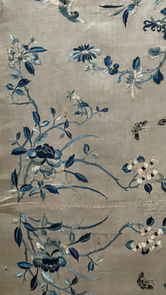 Fine Chinese Silk Embroidered Panel with Birds, Butterflies and Florals: C19th China