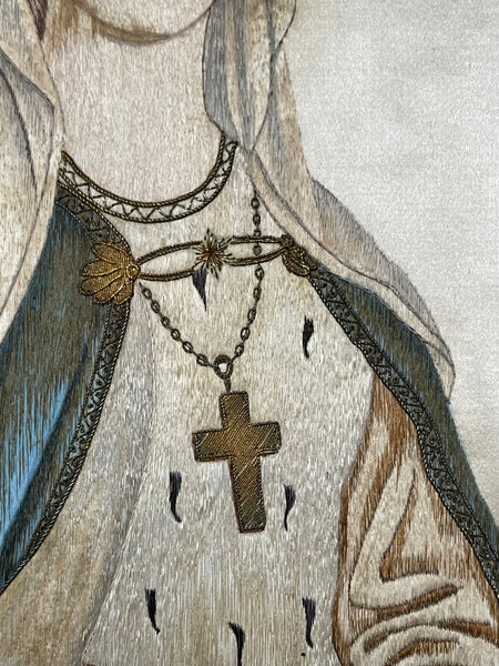 Fine Arts & Crafts Era Liturgical Silk Embroidered Madonna: C19th France