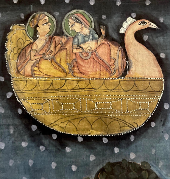 Hand Painted Pichawai Wallhanging Devotional Temple Hanging Krishna: C19th India