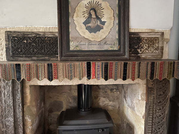 Handmade Victorian Silk Velvet Embroidered Shelf Pelmets x 3: C19th Britain