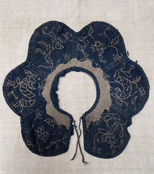 Antique Traditional Child’s Embroidered Indigo Collar: Qing Dynasty,  China
