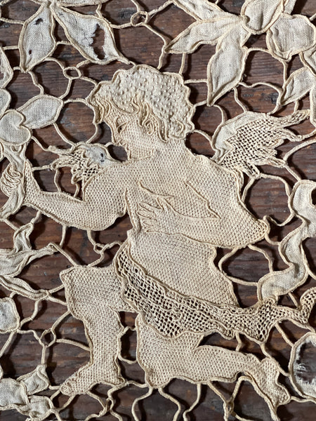 Antique Venetian Needlelace with Cherubs: Late C17th early C18th Venice, Italy