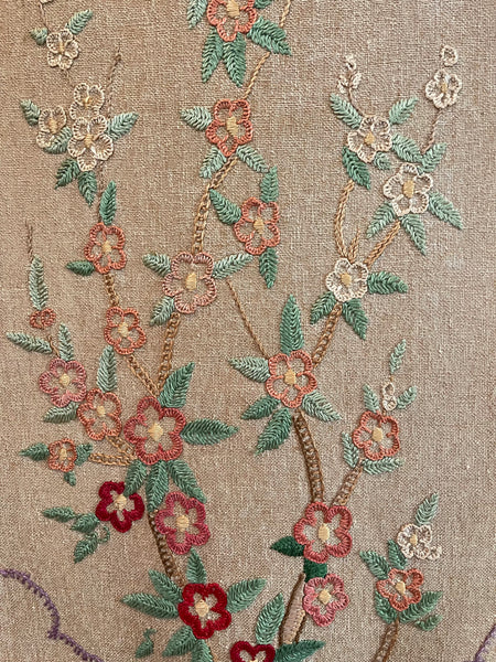 RESERVED: Antique Embroidered Tree of Life Wallhanging or Portier: C1930 Britain
