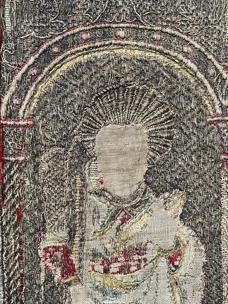 Rare Tudor Orphrey Silk and Metal Thread Embroidered Panels with Iconography Saints: C16th England