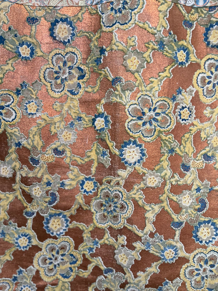 Traditional Block Printed Panel Wrapper Florals with Copper and Gold: C1930s Japan