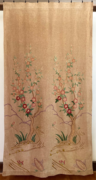 RESERVED: Antique Embroidered Tree of Life Wallhanging or Portier: C1930 Britain