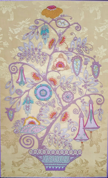 Antique Crewelwork Embroidered Tree of Life in Vase: C1910/20 Vienna, Austria