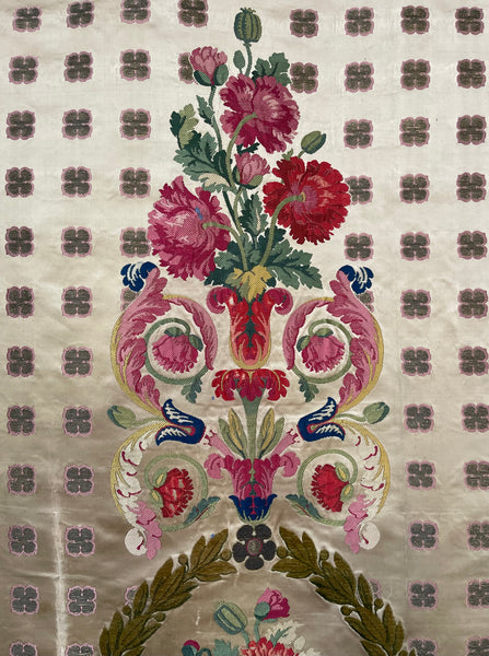 Antique Rare Silk Lampas Wallhanging Hand Woven Silk Panel: C18th France