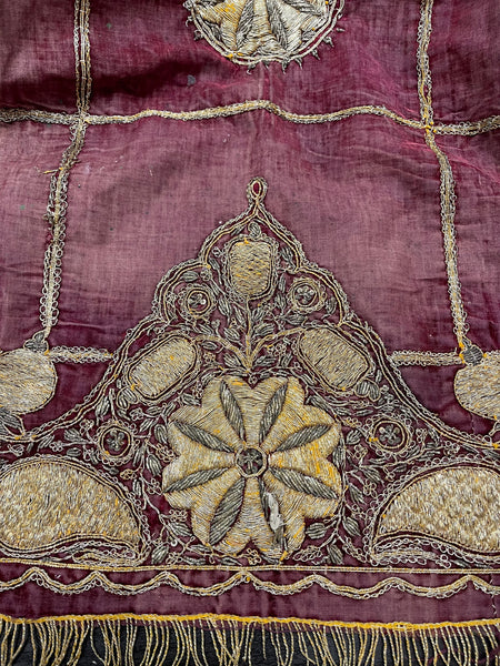 Antique Gold Gilt Thread Embroidered Silk Velvet Cover : C19th India
