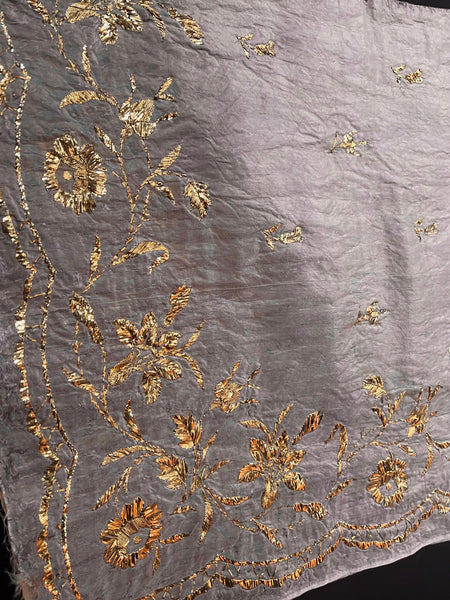 Antique Gold Thread Embroidered Pale Mauve Silk Valance or Pelmet: C19th Ottoman Turkey