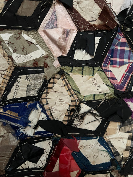 Antique Silk Tumbling Blocks Patchwork Quilt: C19th Britain