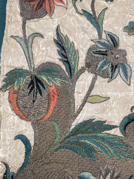 Rare Antique Silk and Gilt Thread Embroidered Apron : C18th England