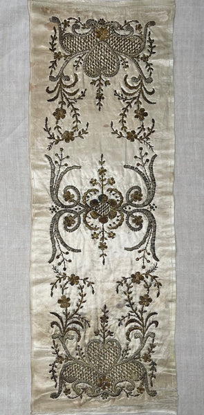 Antique Ottoman Silver Thread Embroidered Panel: C19th Turkey