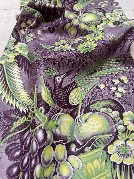 A Rare Antique Chintz Panel Birds of Paradise Baskets of Fruit: C19th France