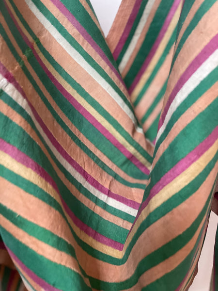 Antique Handwoven Silk Shawl Collectable Wrap Striped Silk Stole Dupatta: C20th Northern India