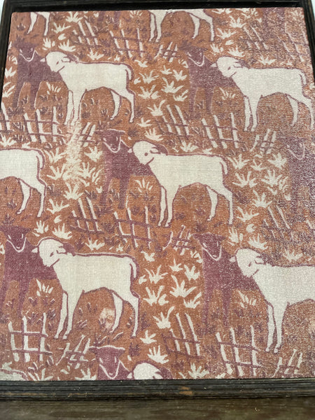 Antique Arts and Crafts Block Printed Lamé with Lambs: C1910/20 Britain
