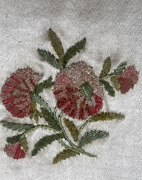 Antique Fine Hand Embroidered Chenille Panel Florals: C18th France