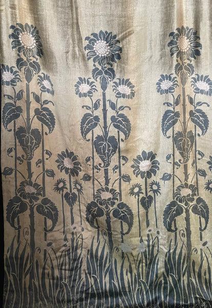 Rare Art Nouveau Stencilled Silk and Mohair Velvet Curtain with Sunflowers : C1890s France