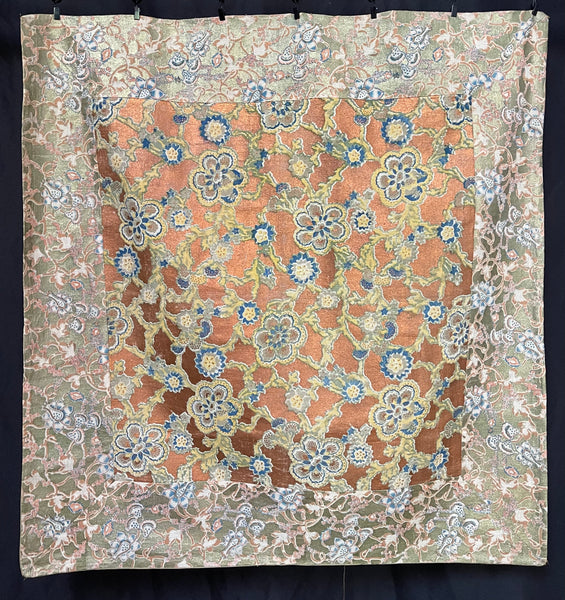 Traditional Block Printed Panel Wrapper Florals with Copper and Gold: C1930s Japan