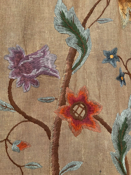 ON HOLD: Arts and Crafts Jacobean Revival Crewelwork Embroidered Tree of Life Wallhanging: C1900