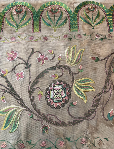 Antique Jacobean Silk and Metal Thread Floral Embroidery: C17th Europe