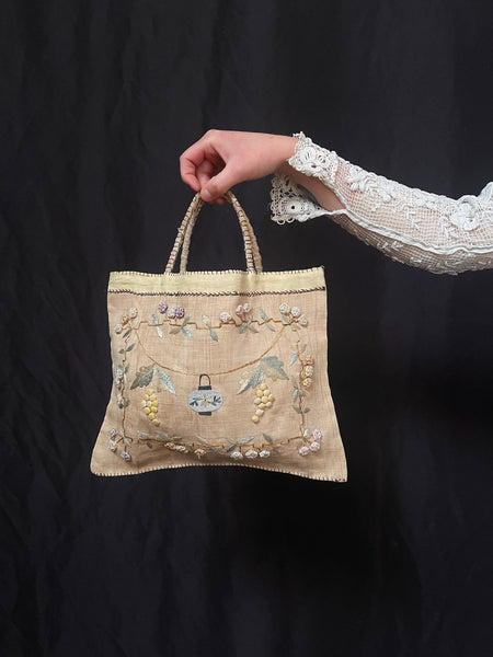 Antique Appliqué Embroidered Pina Cloth Bag: C1930 Vietnam