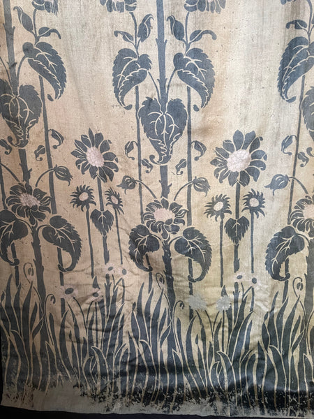Rare Art Nouveau Stencilled Silk and Mohair Velvet Curtain with Sunflowers : C1890s France