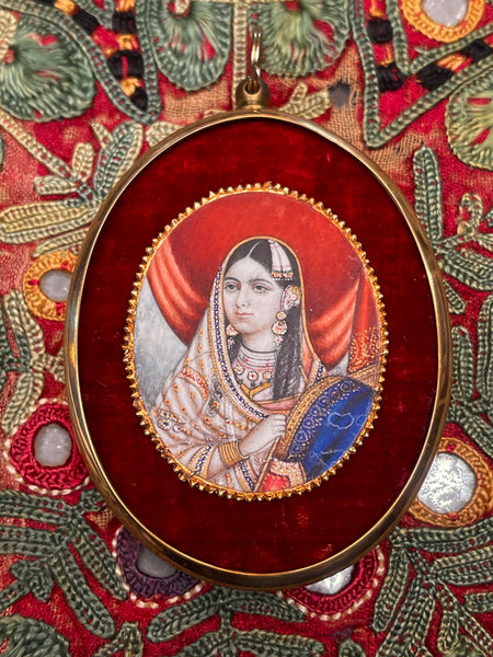 Antique Anglo-Indian Mogul Miniature Painting, Mumtaz Mahal: c.1840