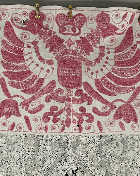 Traditional Folk Embroidered Pelmet with Birds & Lions: C19th The Balkans
