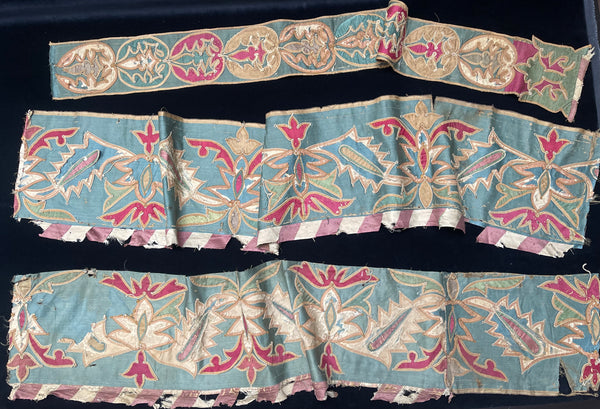 Antique Ottoman Appliqué Embroidered Silk Tent Bands: C17 Turkey