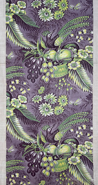 A Rare Antique Chintz Panel Birds of Paradise Baskets of Fruit: C19th France