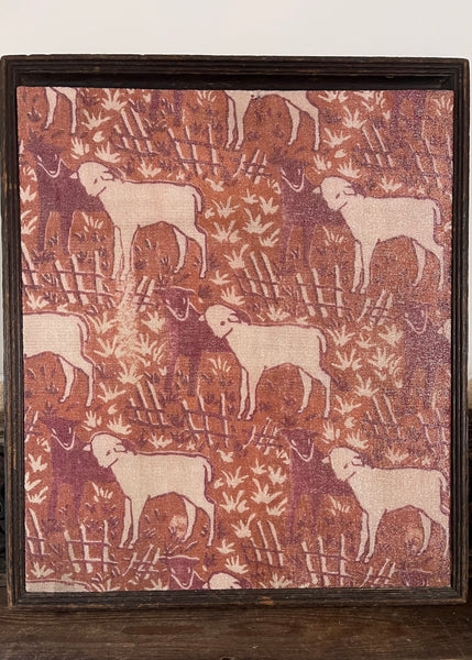 Antique Arts and Crafts Block Printed Lamé with Lambs: C1910/20 Britain