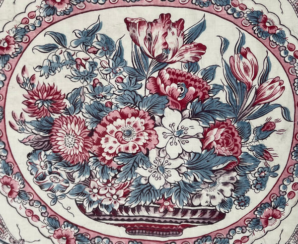 Antique Chintz Panel with Bowl Flowers & Butterflies: C19th France