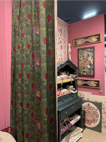 Rare Arts and Crafts Block Print Peacock Textile, Printed India (for European market) C1890