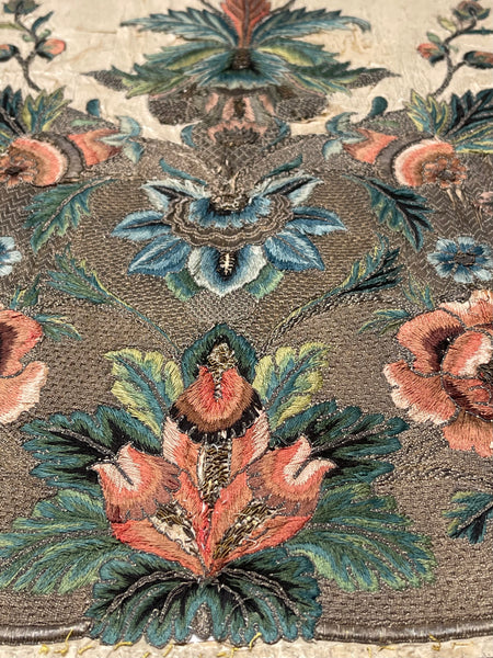 Rare Antique Silk and Gilt Thread Embroidered Apron : C18th England