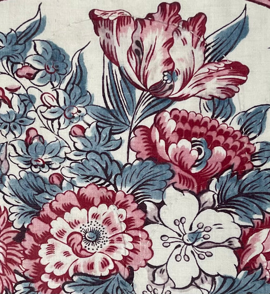 Antique Chintz Panel with Bowl Flowers & Butterflies: C19th France