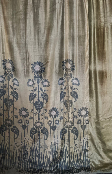 Rare Art Nouveau Stencilled Silk and Mohair Velvet Curtain with Sunflowers : C1890s France