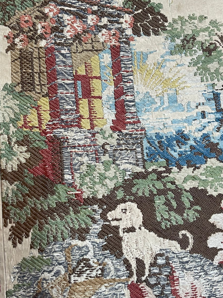 Antique Huguenot Silk Brocade with Architectural Elements and Dogs: C18th Spitalfields, London. 185 x 95cm