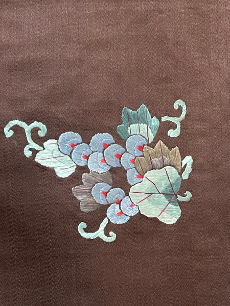 Fine Silk Embroidered Wallhanging with Symbolic Bats, Butterflies, Peonies: C19th China for export